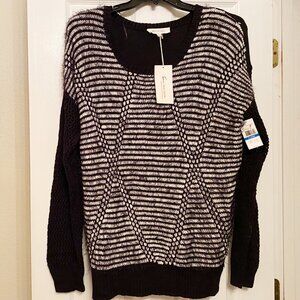 New Tura by Vince Camuto Bohemian Chic Textured Long-Sleeve Black Sweater